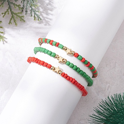 3Pcs Glass Beaded Stretch Bracelets BJEW-JB12440-1