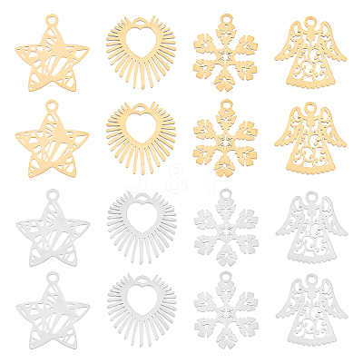 16Pcs 4 Style 201 Stainless Steel Pendants STAS-DC0002-93-1