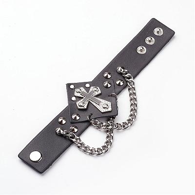 Punk Rock Style Cowhide Leather Rivet Bracelets BJEW-D438-07-1