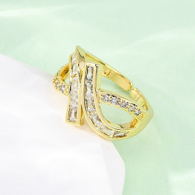 Brass Micro Pave Cubic Zirconia Cuff Rings for Women RJEW-U053-03G-1