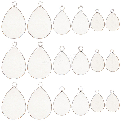 60Pcs 3 Styles 304 Stainless Steel Pendant Cabochon Settings STAS-SC0006-17-1