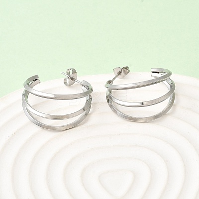 Triple C-Shaped 201 Stainless Steel Stud Earrings EJEW-Z151-09P-1