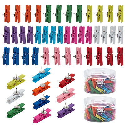 100Pcs Wooden Craft Pegs Clips with Iron Drawing Pins AJEW-WH0709-007-1