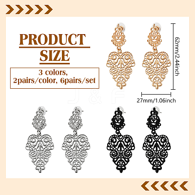 6Pairs 3 Colors Alloy Dangle Stud Earrings for Women EJEW-HY0001-16-1
