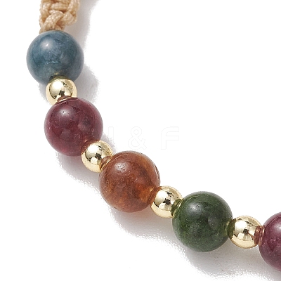 2Pcs Adjustable Natural Green Jade Imitation Tourmaline & Brass Beads Braided Bead Bracelets for Women BJEW-JB13542-01-1
