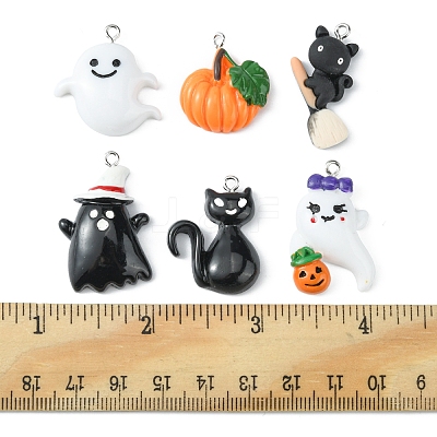 12Pcs 6 Styles Halloween Opaque Resin Pendants RESI-FS0001-33-1