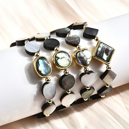 Abalone Shell Beads Stretch Bracelets BJEW-D315-03G-1