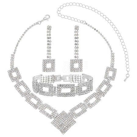 1 Bag Rhombus & Square Crystal Rhinestone Stud Earrings & Chain Necklaces & Bracelets SJEW-UN0001-26-1