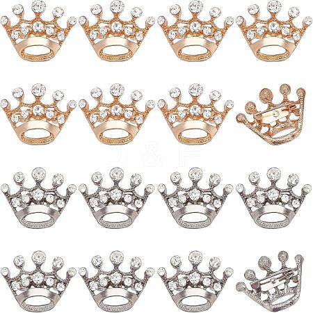 CHGCRAFT 16pcs 2 Colors Crystal Rhinestone Crown Brooches JEWB-CA0001-10-1