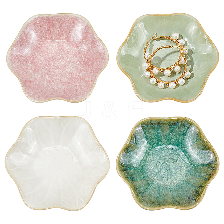 WADORN 4Pcs 4 Colors Lotus Leaf Shape Ceramic Dipping Dish AJEW-WR0002-46-1