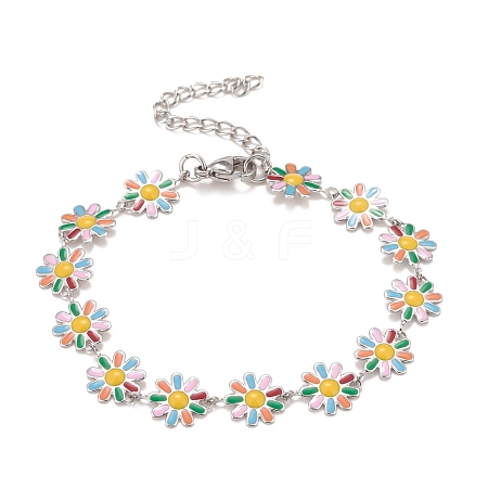 Enamel Daisy Link Chains Bracelet BJEW-P271-01P-02-1