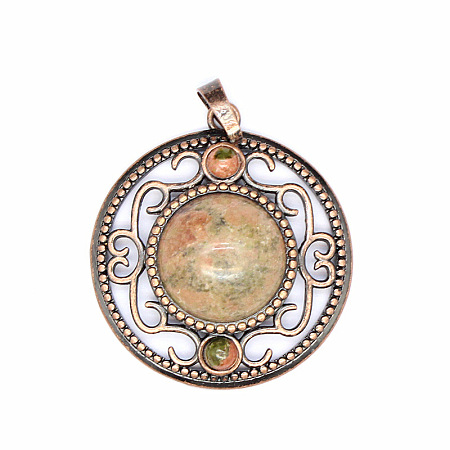 Retro Hollow Natural Unakite Pendants PW-WG205B0-08-1