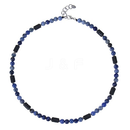 6MM Round Natural Sodalite and Column Natural Lava Rock Beaded Necklaces for Women Men LV4865-1-1