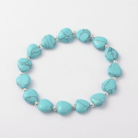 Heart Synthetic Turquoise Stretch Bracelets BJEW-JB02066-01-1