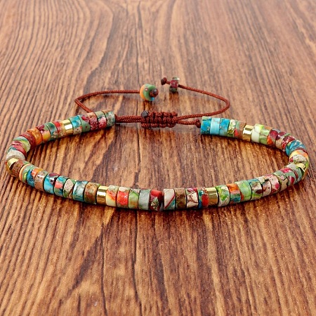Dyed Synthetic Imperial Jasper Heishi Beads Adjustable Braided Bracelets for Men Women BX7041-24-1