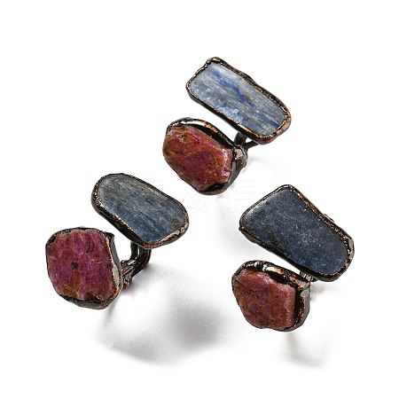 Irregular Rectangle Natural Ruby & Kyanite/Cyanite/Disthene Open Cuff Rings RJEW-M157-18R-1