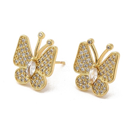 Rack Plating Real 18K Gold Plated Brass Butterfly Stud Earrings EJEW-B034-06G-1