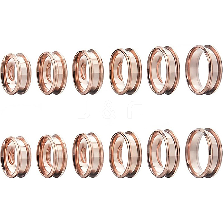 12Pcs 6 Size 304 Stainless Steel Grooved Finger Ring Settings RJEW-SC0001-04-1