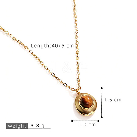 Natural Tiger Eye Pendant 304 Stainless Steel Chain Necklaces FS-WG84F4F-05-1