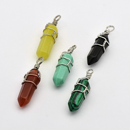 Faceted Bullet Platinum Plated Brass Gemstone Double Terminated Pointed Pendants G-J265-M-1