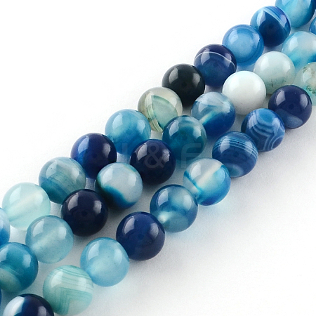 Dyed Natural Striped Agate/Banded Agate Round Bead Strands G-R342-6mm-05-1