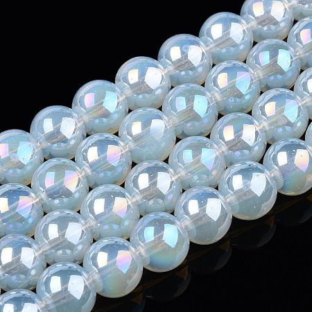 Electroplate Imitation Jade Glass Beads Strands GLAA-T032-J8mm-AB02-1