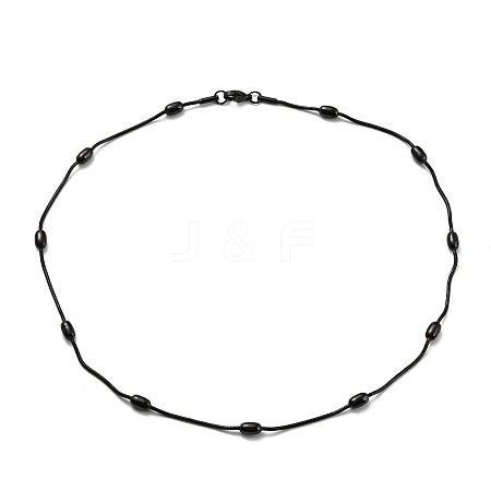 304 Stainless Steel Round Snake Chain Necklace with Oval Beaded NJEW-E098-04EB-1