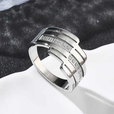 304 Stainless Steel Cubic Zirconia Finger Rings for Women RJEW-F189-04P-1