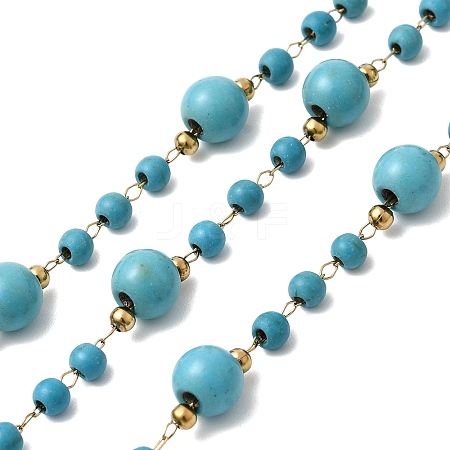 Handmade Synthetic Turquoise Beads & 316 Stainless Steel Round Link Chains CHS-L033-11G-1