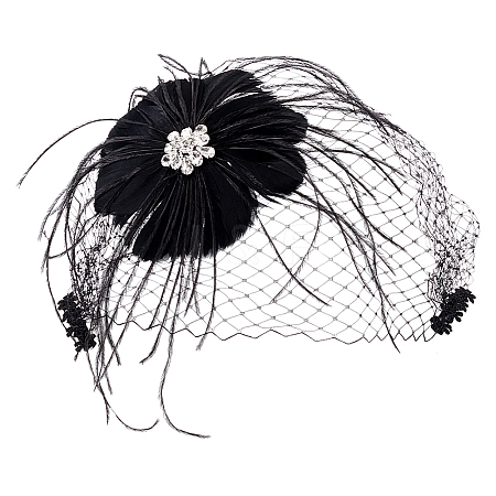 Bridal Wedding Mesh Feather Fascinator Hats Hair Chips OHAR-WH0011-47B-1