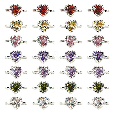 28Pcs 7 Colors Brass Pave Cubic Zirconia Heart Links Connector Charms KK-TA0003-47-1