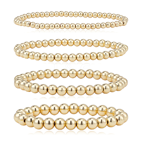 ANATTASOUL 4Pcs 4 Size Brass Round Beaded Stretch Bracelets Set for Women BJEW-AN0001-07-1