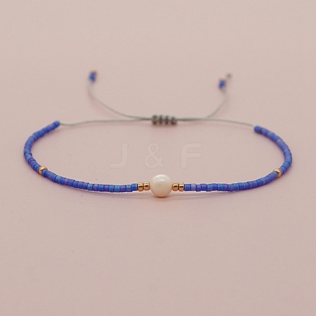 Glass Imitation Pearl & Seed Braided Bead Bracelets WO2637-20-1