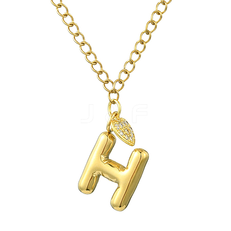 304 Stainless Steel Clear Cubic Zirconia Heart & Letter Pendant Curb Chain Necklaces for Women NJEW-FS00012-27H-1