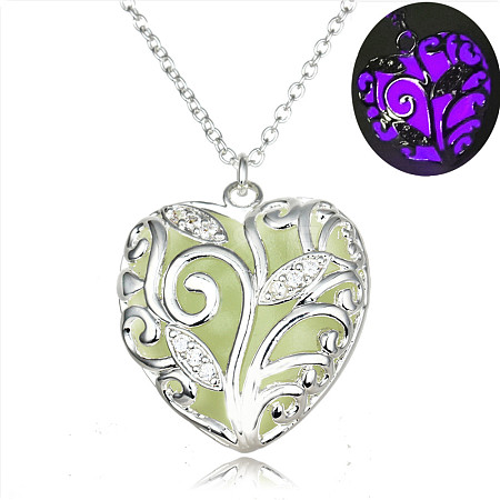Alloy Heart Cage Pendant Necklace with Synthetic Luminaries Stone LUMI-PW0001-048S-D-1
