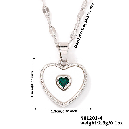 Chic Heart-shaped Brass Clear Cubic Zirconia Pendant Dapped Chain Necklace for Women UE8896-4-1