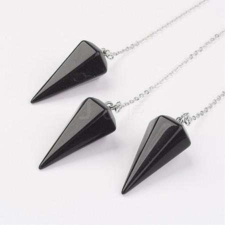 Natural Black Agate Hexagonal Pointed Dowsing Pendulums G-G956-D05-FF-1