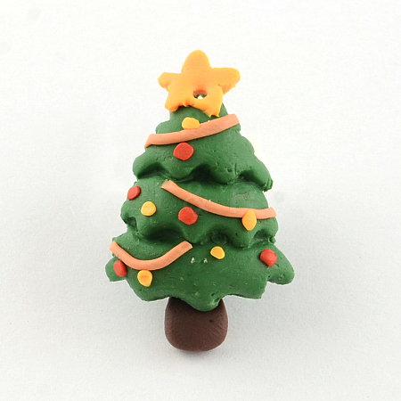 Handmade Christmas Tree Polymer Clay Pendants X-CLAY-R060-24-1