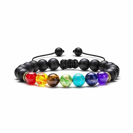 Chakra Theme Natural & Synthetic Mixed Stones Braided Bracelets QD1254-2-1