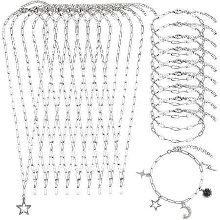304 Stainless Steel Paperclip Chains Necklaces & Bracelet Jewelry Sets SJEW-SC0001-07P-1