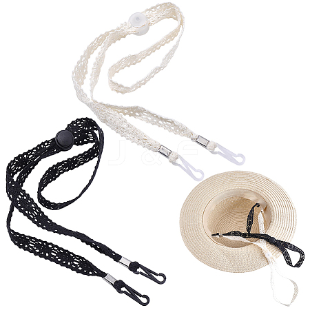 2Pcs 2 Colors Polyester Lace Hat Flexible Removable Chin Cord FIND-CP0003-60-1