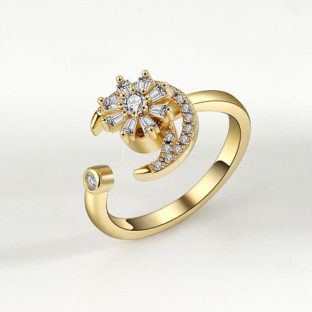Brass Micro Pave Cubic Zirconia Rotating Cuff Rings for Women FS-WG7CCCF-05-1