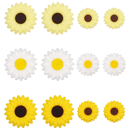 CHGCRAFT 18Pcs 6 Styles Daisy Silicone Beads SIL-CA0002-66-1