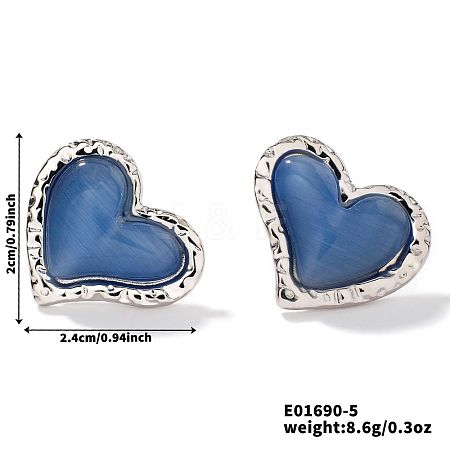 Natural Stone Cat Eye Heart-shaped Stud Earrings GI3370-4-1