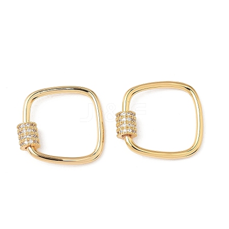 Brass Micro Pave Clear Cubic Zirconia Screw Carabiner Lock Charms KK-Z118-06G-01-1