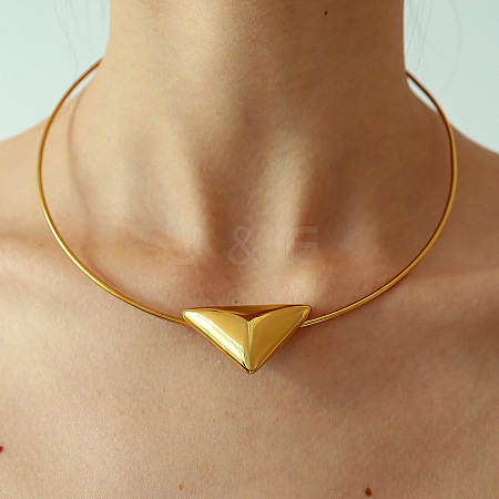 304 Stainless Steel Triangle Cuff Choker Necklaces for Women FS-WG174AB-01-1