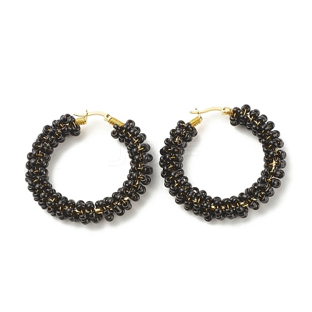 Glass Seed Beaded Hoop Earrings for Women EJEW-C003-02J-RS-1