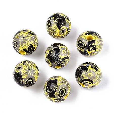 Bohemian Style Printed Schima Wood Beads WOOD-T032-31G-1