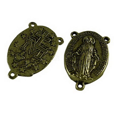 Holy Oval Carved Virgin Mary Tibetan Style Alloy Chandelier Component Links LS-TIBEP-LF0961YKG-AB-FF-1