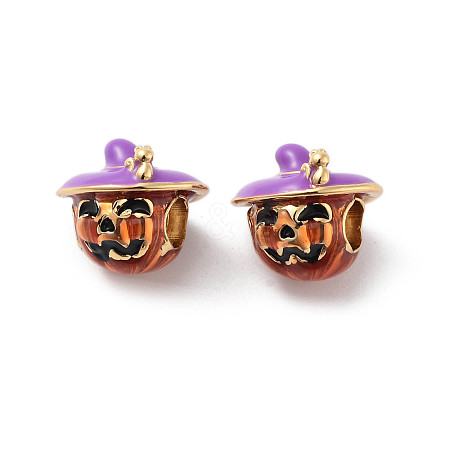 Halloween Rack Plating Brass Enamel European Beads KK-M280-01G-1